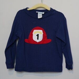 2T Funtasia Too Firefighter Hat Applique Long Sleeve Top Navy